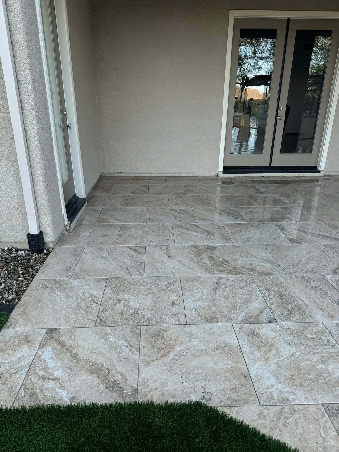 Porcelain pavers on a covered patio